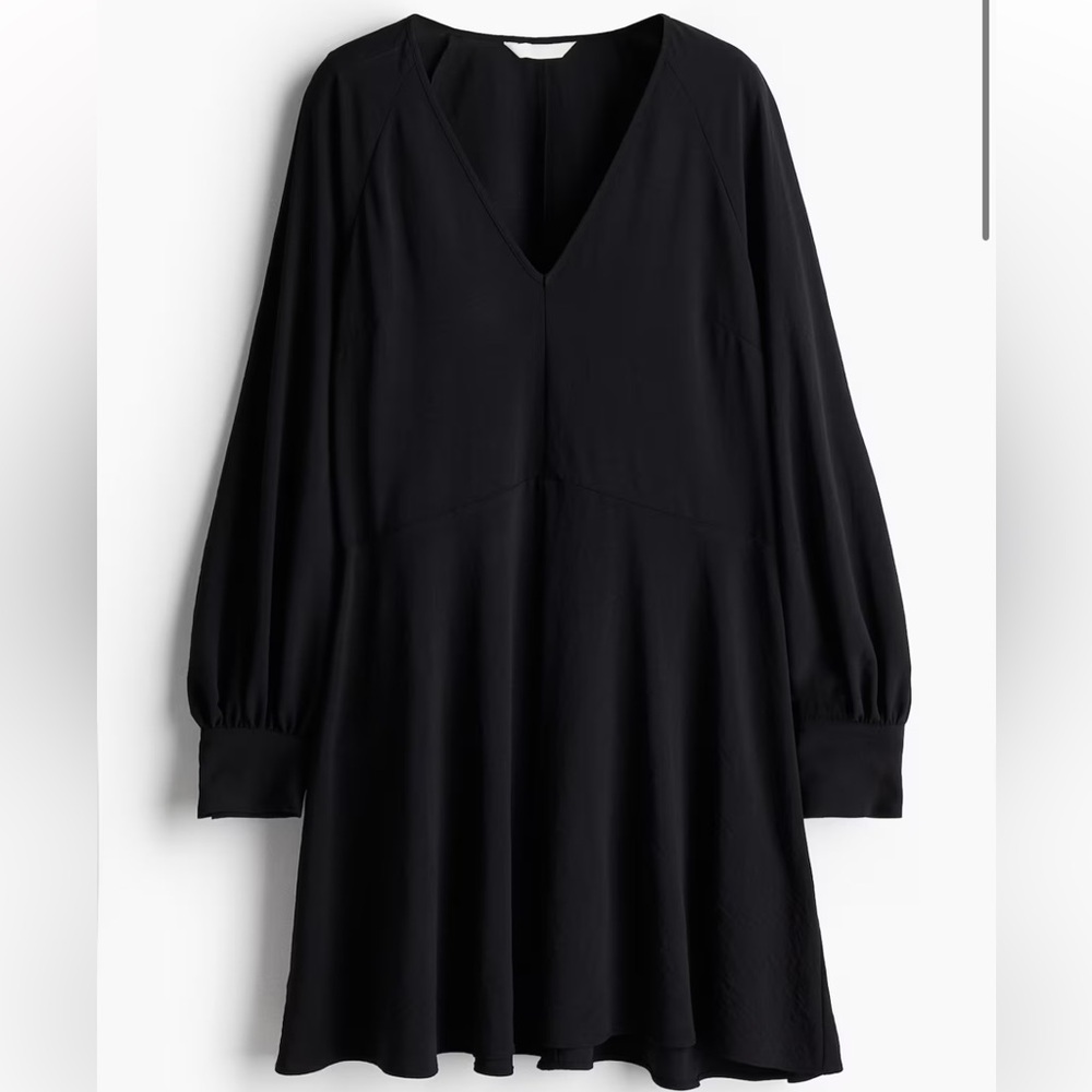 H&M Long Sleeve Flared Dress, Black L